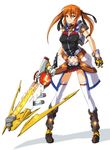  alternate_weapon blue_eyes cross_mirage gloves legs lyrical_nanoha mahou_shoujo_lyrical_nanoha_strikers nekomamire orange_hair smile solo teana_lanster thighhighs twintails weapon 