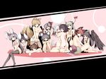  6+girls bra chen collar ex_keine horns ibuki_suika inaba_tewi inubashiri_momiji kaenbyou_rin kemonomimi mystia_lorelei nazrin nude pantsu red_eyes reisen_udongein_inaba reiuji_utsuho shameimaru_aya tagme tail thighhighs tokiko_(touhou) touhou wallpaper wings yakumo_ran 