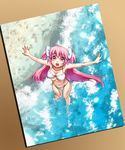  bad_id bad_pixiv_id bikini cometch from_above highres kaname_madoka long_hair mahou_shoujo_madoka_magica outstretched_arms pink_eyes pink_hair solo spoilers spread_arms swimsuit twintails ultimate_madoka 