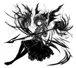  acryl greyscale hat highres monochrome polearm remilia_scarlet skirt solo spear touhou weapon wings 