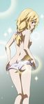  ass blonde_hair charlotte_dunois colorized echigo_mitsutaka from_behind highres infinite_stratos long_hair looking_back panties ponytail purple_eyes ribbon solo sparkle standing tappa_(esperanza) topless underwear underwear_only 