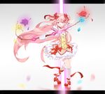  aiming_at_viewer alternate_hairstyle arrow bad_anatomy bad_id bad_pixiv_id bow bow_(weapon) firing flower gloves hair_bow hajime_kaname highres kaname_madoka letterboxed long_hair magical_girl mahou_shoujo_madoka_magica pink_eyes pink_hair shoe_ribbon shoes smile solo twintails weapon white_gloves 