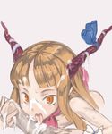  blush brown_hair censored cum cum_in_mouth facial fellatio hetero horns ibuki_suika long_hair mosaic_censoring open_mouth oral orange_eyes penis slit_pupils solo_focus tomiyama_akiji tongue touhou 