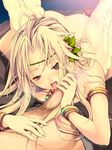  angel angel_wings armlet ass atashi_no_kakedashi_yuusha-sama blonde_hair bracelet censored clothed_male_nude_female earrings feathered_wings fellatio fingernails glint grey_eyes head_wreath hetero highres jewelry licking long_fingernails long_hair mosaic_censoring necklace nude open_fly open_mouth oral penis shijimi_(osumashi) solo_focus sweat tongue tongue_out uneven_eyes white_wings wings 
