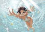  bikini black_eyes brown_hair flower mizugi short_hair star swimming temoshi underwater 