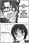  1girl blush comic glasses greyscale hard_translated kashiwaba_tomoe mole mole_under_eye monochrome rozen_maiden sakurada_jun school_uniform shino_(ponjiyuusu) translated 