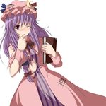  bad_id bad_pixiv_id blush book crescent dirty dress hat long_hair midriff one_eye_closed open_mouth patchouli_knowledge pink_dress purple_eyes purple_hair s-syogo solo tears torn_clothes touhou 