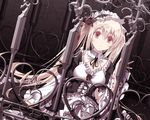  black_flower black_rose blonde_hair dress flower frills gothic gothic_lolita hair_flower hair_ornament lolita_fashion long_hair original red_eyes rose satomi sitting solo twintails very_long_hair 