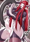  demon_girl horns huge_belly pregnant ready_to_pop red_hair tagme tail tentacles 