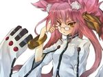  adjusting_eyewear animal_ears blazblue bracelet brown_eyes cat_ears glasses gond jewelry kokonoe long_hair pince-nez pink_hair solo twintails 