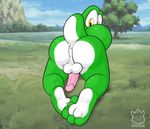  butt dinosaur green green_body male mario_bros nintendo nude paws penis raukue reptile scalie solo tail video_games yoshi 