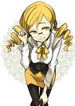  absurdres bad_id bad_pixiv_id bespectacled blonde_hair drill_hair glasses highres mahou_shoujo_madoka_magica minoa_(lastswallow) pantyhose pencil_skirt skirt smile solo teacher tomoe_mami twin_drills twintails yellow_eyes 