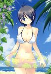  1girl beach belly bikini black_hair bottomless breasts cleavage kirishima_sakura kyogoku_shin large_breasts mizugi sakura_sakura white_bikini 
