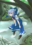  blue_eyes blue_hair cirno dress ribbon short_hair snow solo touhou tsukinami_kousuke wings 