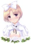  absurdres areolae blush bow copyright_request flat_chest flower frills gloves hair_bow highres leaf nipples ooji open_clothes open_shirt shirt short_hair solo 