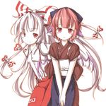  bow dress_shirt fujiwara_no_mokou giwa hair_bow head_scarf long_hair multiple_girls mystia_lorelei no_nose obi okamisty pants pink_eyes pink_hair red_eyes sash shirt short_hair silver_hair suspenders tasuki touhou v_arms very_long_hair white_hair wings 