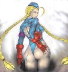  ass back blonde_hair cammy_white green_eyes hat leotard long_hair looking_back panties solo street_fighter thighs thong underwear 
