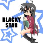  ahoge black_hair glasses izumi_konata kurokona long_hair lucky_star mole 