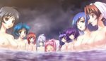  6+girls 9girls antenna_hair areolae bath black_hair blue_eyes blue_hair blush breasts brown_eyes brown_hair cloud erect_nipples eyes_closed female flat_chest girl large_breasts looking_at_viewer mitsurugi_meiya multiple_girls muvluv muvluv_alternative nipples nude onsen open_mouth pink_hair purple_eyes purple_hair red_hair serious shared_bathing short_hair sky smile steam towel water wink 