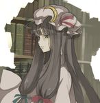  book bookshelf cosmic_(crownclowncosmic) crescent face hat long_hair patchouli_knowledge sketch solo touhou upper_body 