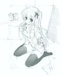  bra cleavage dress_shirt monochrome ohara_tometa open_shirt pantsu shimapan sketch thighhighs 