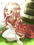  blonde_hair braid cloak dress female final_fantasy final_fantasy_tactics grass long_hair nature open_mouth outdoors ovelia_atkascha plant pt@i ptai red_eyes sitting solo twin_braids 