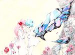  anemone_(eureka_seven) bad_id bad_pixiv_id blue_hair charmal closed_eyes eureka eureka_seven eureka_seven_(series) flower holding_hands long_hair multiple_girls pink_hair short_hair 