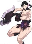  armpits bare_shoulders breasts cattleya gigantic_breasts glasses highres huge_weapon kaneko_hiraku mature muscle muscular_female queen's_blade revealing_clothes simple_background solo sword weapon white_background 