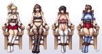  4girls artist_request ball_gag bdsm black_hair blonde_hair bondage boots bound bra breasts brown_eyes brown_hair cleavage cleave_gag cloth_gag domination erect_nipples female final_fantasy final_fantasy_vii final_fantasy_viii final_fantasy_x fishnets gag gagged green_eyes headband huge_breasts improvised_gag karosu-maker large_breasts long_hair midriff multiple_girls navel nipples open_clothes open_shirt panties ponytail rikku rope selphie_tilmitt shirt short_hair simple_background sitting skirt socks tape tape_gag tapegag thighhighs underwear yuffie_kisaragi yuna 