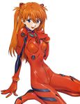  :d absurdres arm_support bangs blue_eyes bodysuit bracer breasts detexted evangelion:_2.0_you_can_(not)_advance eyebrows_visible_through_hair finger_to_mouth from_side full_body gloves hair_between_eyes happy headgear highres long_hair looking_at_viewer neon_genesis_evangelion number official_art open_mouth orange_hair pilot_suit plugsuit rebuild_of_evangelion red_bodysuit sadamoto_yoshiyuki scan shikinami_asuka_langley simple_background sitting skinny slender_waist small_breasts smile solo souryuu_asuka_langley spread_legs straight_hair third-party_edit turtleneck two_side_up wariza white_background 