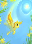  equine female feral flower flying friendship_is_magic low-angle_shot mammal my_little_pony palestorm pegasus solo spiral spitfire_(mlp) sticking_plaster sun wings wonderbolts_(mlp) worm's-eye_view 