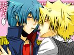  blonde_hair blue_eyes blue_hair blush daemon_spade eyes_closed giotto katekyo_hitman_reborn katekyo_hitman_reborn! kiss male_focus multiple_boys pocky yaoi 