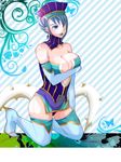  artist_request blue_rose_(tiger_&amp;_bunny) blush breasts cleavage panties sitting smile tiger_&amp;_bunny underwear 