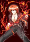  artist_request fire genderswap genderswap_(mtf) kusanagi_kyou orange_hair pyrokinesis red_eyes snk solo the_king_of_fighters 