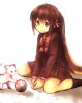  bad_id bad_pixiv_id baseball bow brown_eyes brown_hair cat lennon little_busters! long_hair natsume_rin pink_bow ponytail school_uniform sitting solo toji_303 wariza 