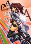  brown_eyes cosplay dress gloves headset kanzeon_(persona_4) kanzeon_(persona_4)_(cosplay) kujikawa_rise long_sleeves one_eye_closed persona persona_4 red_hair segami_daisuke solo thighhighs twintails 
