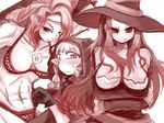  amagaeru_(hylathewet) amazon_(dragon's_crown) armor bare_shoulders bikini_armor blush braid breast_envy breasts breasts_apart circlet cleavage dragon's_crown dress elf elf_(dragon's_crown) gloves hat large_breasts long_hair looking_at_breasts monochrome multiple_girls muscle pointy_ears sketch sorceress_(dragon's_crown) strapless strapless_dress twin_braids witch_hat 