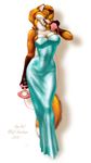  anthro bartrop big_red canine dress female fox fur hair mammal orange orange_fur orange_hair phone pink pinup plain_background pose richard_bartrop solo telephone white_background 