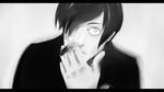  bug cicada greyscale hair_over_one_eye highres insect male_focus monochrome non-web_source persona persona_3 solo yuuki_makoto 