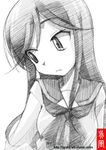  a_channel frown gofu greyscale long_hair monochrome nishi_yuuko school_uniform serafuku simple_background sketch solo spot_color traditional_media tsurime 