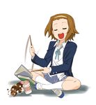  bad_id bad_pixiv_id book brown_hair closed_eyes cup_ramen drumsticks highres indian_style k-on! makeinutei school_uniform short_hair sitting solo spilling tainaka_ritsu 
