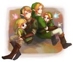  blonde_hair blue_eyes colt-slowl earrings fairy gloves hat jewelry link male_focus multiple_boys multiple_persona navi pointy_ears smile the_legend_of_zelda the_legend_of_zelda:_ocarina_of_time the_legend_of_zelda:_the_wind_waker the_legend_of_zelda:_twilight_princess toon_link young_link 
