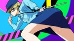  ass barnaby_brooks_jr crossdressing cutie_honey glasses green_eyes male_focus mochizuki_anko otoko_no_ko parody police police_uniform re:_cutie_honey short_hair solo tiger_&amp;_bunny uniform whistle 