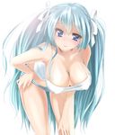  aqua_hair blue_eyes blush bow breasts cleavage hair_bow hanging_breasts hatsune_miku large_breasts leaning_forward lens_flare long_hair panties shirt sibata simple_background smile solo striped striped_panties tank_top taut_clothes taut_shirt thigh_gap twintails underwear very_long_hair vocaloid 