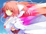  bad_id bad_pixiv_id beckoning bow collar gloves hair_bow kaname_madoka long_hair magical_girl mahou_shoujo_madoka_magica nochita_shin orange_eyes pink_hair solo spoilers two_side_up ultimate_madoka very_long_hair white_gloves yellow_eyes 