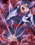  black_hair blush crotch_rub electricity female girl kerneed long_hair open_mouth restrained tears tentacle 