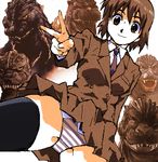  brown_eyes brown_hair dutch_angle foreshortening godzilla necktie panchira pantsu school_uniform shimapan short_hair thighhighs v yuya 