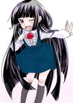  black_hair black_thighhighs heart kagami_kuro kodomo_no_jikan long_hair rose tagme 