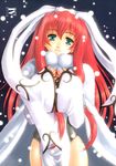  aqua_eyes coat hair_ribbon keishi_kanesada long_hair red_hair smile snow tagme 