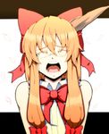  bow cherry_blossoms closed_eyes colored_eyelashes crying face fujimako hair_bow highres horn ibuki_suika long_hair open_mouth orange_hair solo tears touhou very_long_hair 